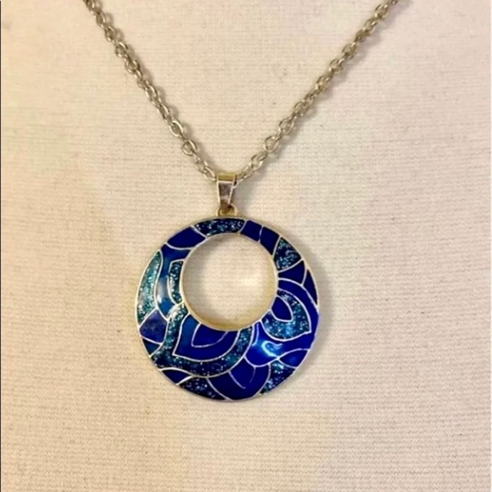 Glittery Blue‎ Peacock Pendant Necklace